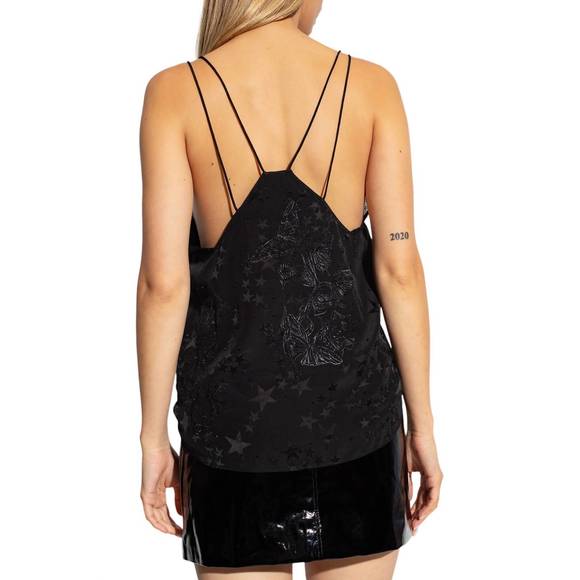 NEW ZADIG & VOLTAIRE capela jacquard stars strass camisole in noir - Picture 2 of 3